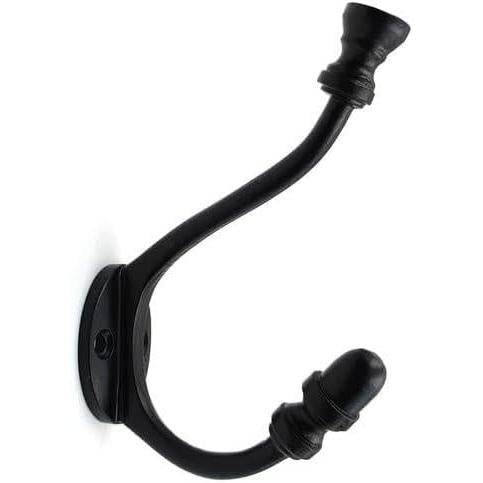 Wall Mounted Cast Iron Coat Hook with Dual Hooks | Black Powder Coated Finish | 125 mm Height x 78 mm Depth | Decorative Hanger for Coats, Hats | Sturdy Metal Wall Hook for Home