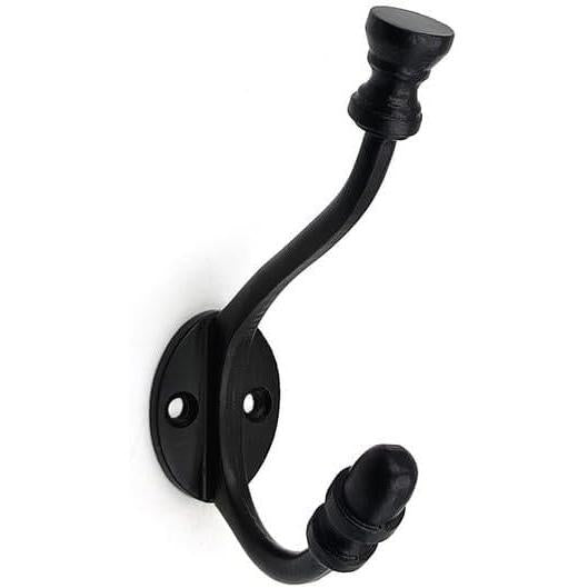 Wall Mounted Cast Iron Coat Hook with Dual Hooks | Black Powder Coated Finish | 125 mm Height x 78 mm Depth | Decorative Hanger for Coats, Hats | Sturdy Metal Wall Hook for Home