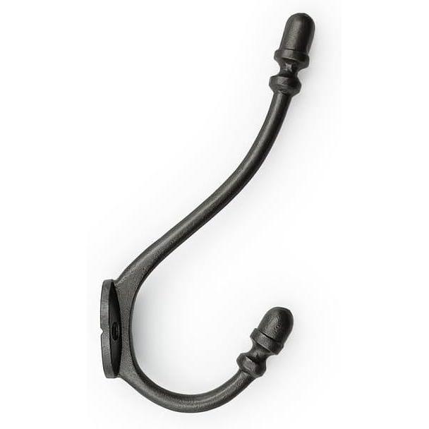 Wall Mounted Cast Iron Double Coat Hook | Antique Iron Hook | 177 mm Height × 97 mm Upper Hook × 82 mm Depth × 30 mm Base Width × 41 mm Base Height | Decorative Hanger for Coats