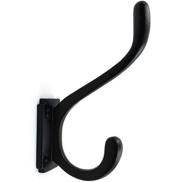 Wall Mounted Cast Iron Double Coat Hook | Black Powder Coated Hook | 150 mm Height × 95 mm Upper Hook × 70 mm Depth × 37.5 mm Base Width × 62 mm Base Height | Hanger for Coats