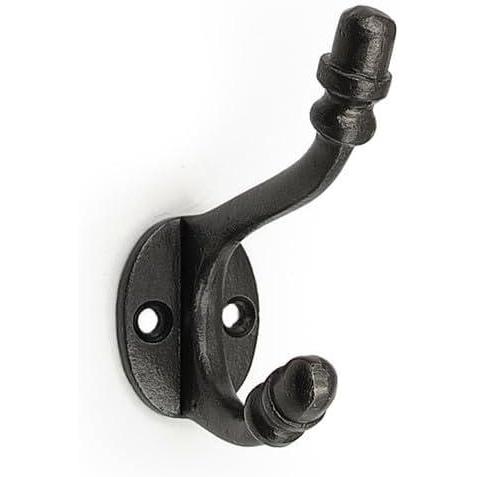 Wall Mounted Cast Iron Single Coat Hook | Antique Iron Finish | 80 mm Height × 78 mm Depth × 55 mm Base Length × 29 mm Width | Oval Base Hanger for Hats, Coats, Scarves, Bags