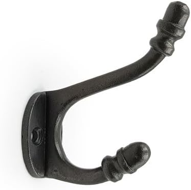 Wall Mounted Cast Iron Single Coat Hook | Antique Iron Finish | 80 mm Height × 78 mm Depth × 55 mm Base Length × 29 mm Width | Oval Base Hanger for Hats, Coats, Scarves, Bags