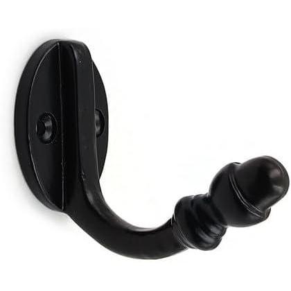 Wall Mounted Cast Iron Single Coat Hook | Black Powder Coated Finish | 60 mm Height × 70 mm Depth × 37 mm Width | Oval Base Decorative Hanger for Hats, Keys, Bags | Compact Hook