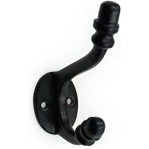 Wall Mounted Cast Iron Single Coat Hook | Black Powder Coated Finish | 80 mm Height × 78 mm Depth × 55 mm Base Length × 29 mm Width | Oval Base Hanger for Hats, Coats, Scarves