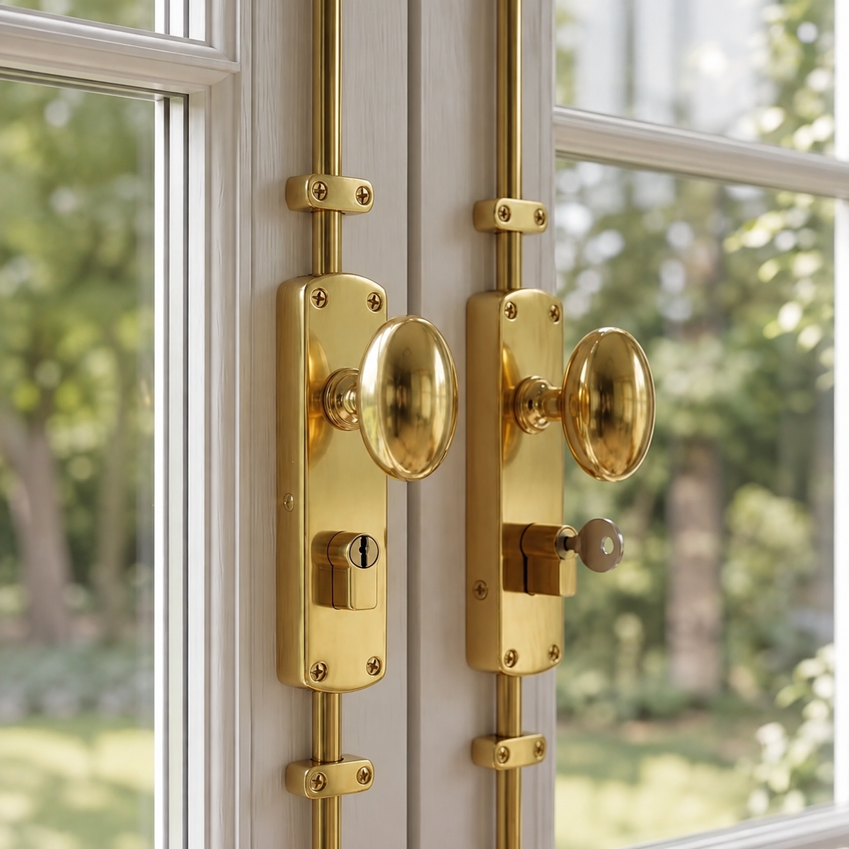 Hamilton Brass Oval Knob Locking Espagnolette Bolt or Cremone Bolt-Upto 8.5'